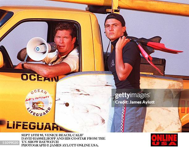 Sept 15Th 95 Venice Beach, Calif David Hasselhoff And Co-Star Jeremy Jackson From The T.V. Show Baywatch