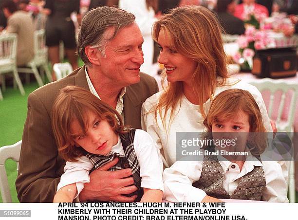 Holmby Hills,April 1994-Hugh Hefner With His Wife Kimberley And Two Children At His Home,The Playboy Mansion