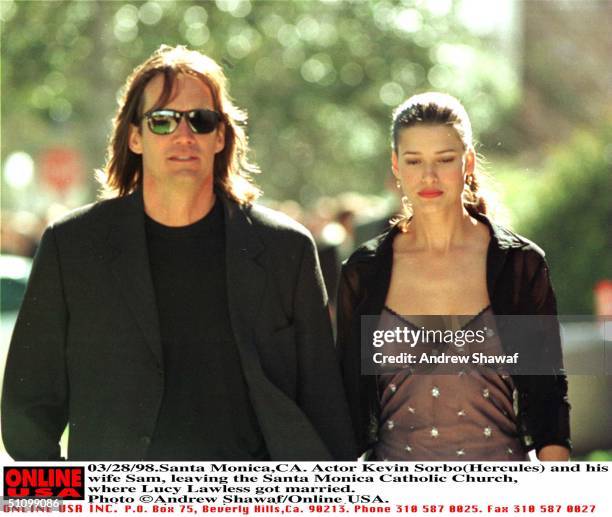 Santa Monica,Ca. Actor Kevin Sorbo And His Wife Sam, Leaving The Santa Monica Catholic Church, Where Lucy Lawless Had Just Got Married.