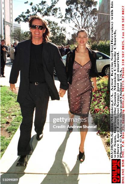 Santa Monica,Ca. Actor Kevin Sorbo And His Wife Sam, Leaving The Santa Monica Catholic Church, Where Lucy Lawless Had Just Got Married.