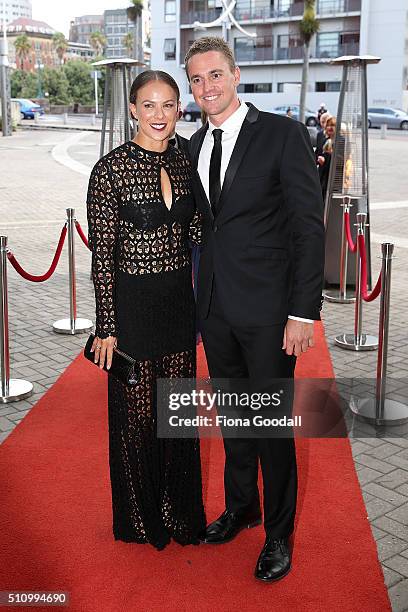 Canoeist Lisa Carrington and partner arrives at the 2016 Halberg Awards at Vector Arena on February 18, 2016 in Auckland, New Zealand.