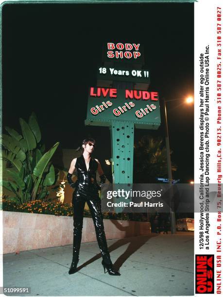 Hollywood., California. Jessica Berens Displays Her Alter Ego Outside A Los Angeles Strip And Lap Dancing Club