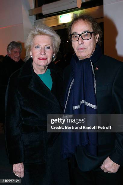 Monique Raimond and Gilles Dufour attend "Le Retour De Marlene Dietrich" : Theater Play at Espace Pierre Cardin on February 17, 2016 in Paris, France.