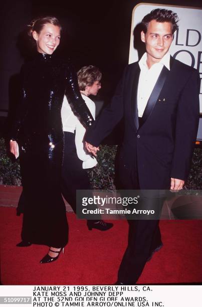 January 21 1995. Beverly Hills, Ca. Johnny Depp And Kate Moss At The 52Nd Golden Globe Awrards.