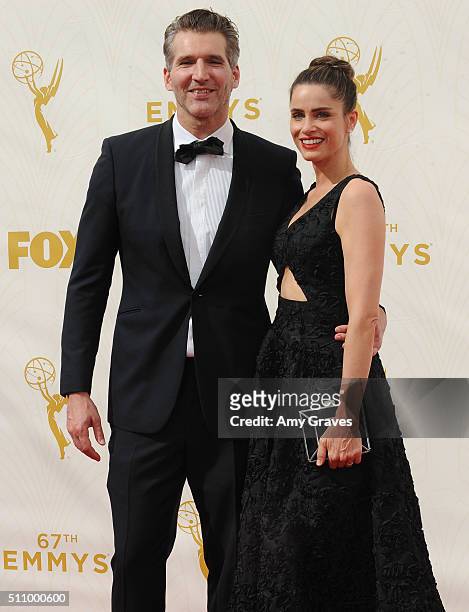 David Benioff and Amanda Peet attend the 67th Annual Primetime Emmy Awards on September 20, 2015 in Los Angeles, California.