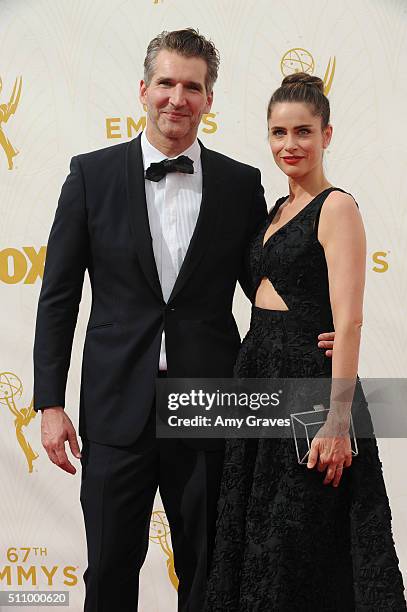 David Benioff and Amanda Peet attend the 67th Annual Primetime Emmy Awards on September 20, 2015 in Los Angeles, California.