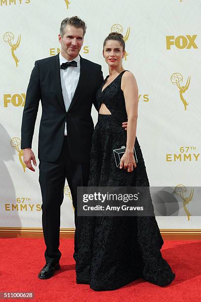 David Benioff and Amanda Peet attend the 67th Annual Primetime Emmy Awards on September 20, 2015 in Los Angeles, California.