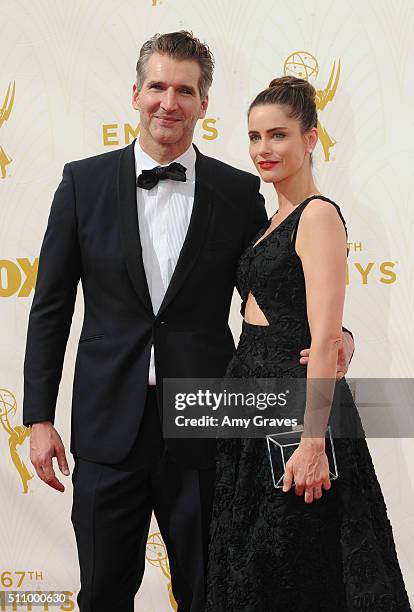 David Benioff and Amanda Peet attend the 67th Annual Primetime Emmy Awards on September 20, 2015 in Los Angeles, California.