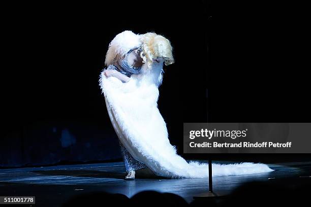 Cyrielle Clair performs in "Le Retour De Marlene Dietrich" : Theater Play at Espace Pierre Cardin on February 17, 2016 in Paris, France.