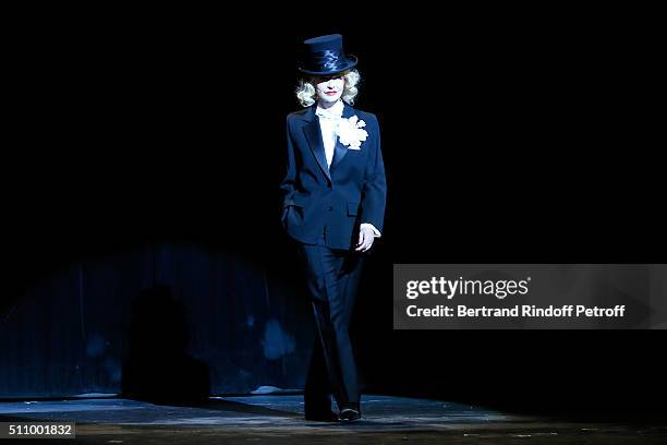 Cyrielle Clair performs in "Le Retour De Marlene Dietrich" : Theater Play at Espace Pierre Cardin on February 17, 2016 in Paris, France.