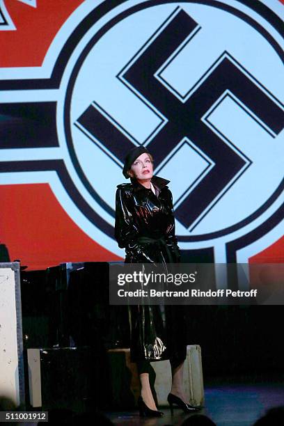 Cyrielle Clair performs in "Le Retour De Marlene Dietrich" : Theater Play at Espace Pierre Cardin on February 17, 2016 in Paris, France.