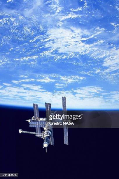 Russian Mir Space Station As Seen Alongside The Earth By The Us Space Shuttle