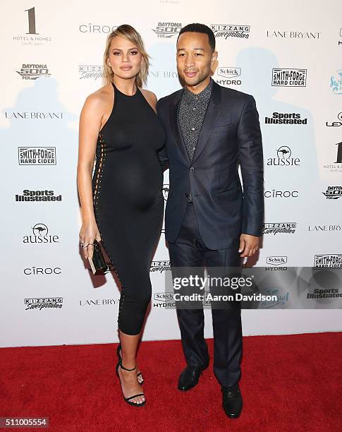 Chrissy Teigen and John Legend attends Sports Illustrated Swimsuit 2016 - Swim BBQ VIP at 1 Hotel & Homes South Beach on February 17, 2016 in Miami...