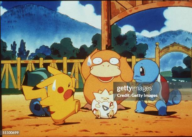 Pikachu, Psyduck, Togepy, Squirtle In The Animated Movie "Pokemon:The First Movie."