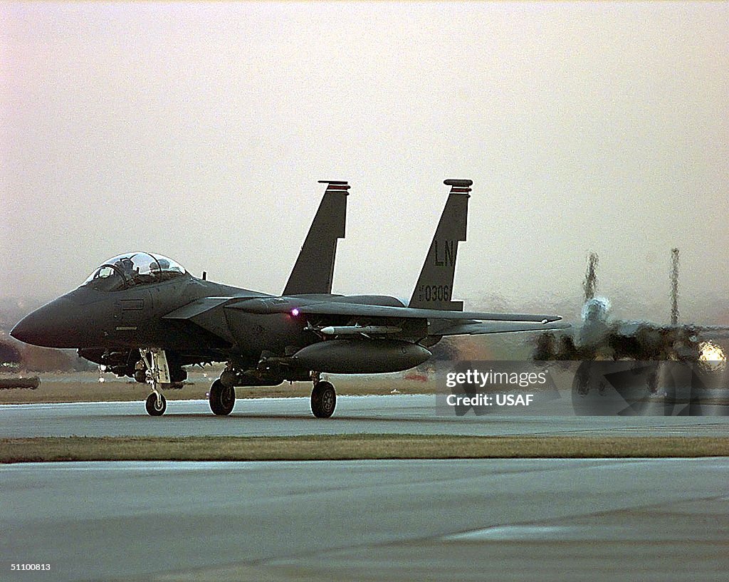 F 15E Strike Eagles From The 494Th Fighter Squadron Return From Flying A Mission Against Targets In