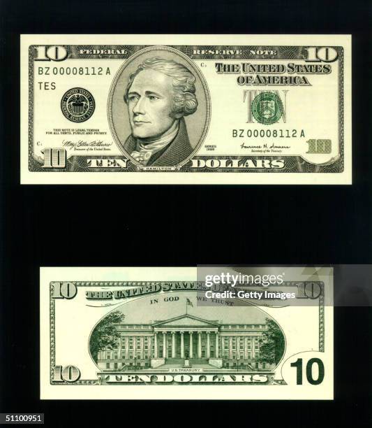 The Redesigned $10 Bill, Which Was Unveiled At The Treasury Department In Washington November 16, 1999. The Redesigned $5 And $10 Bills Have Several...