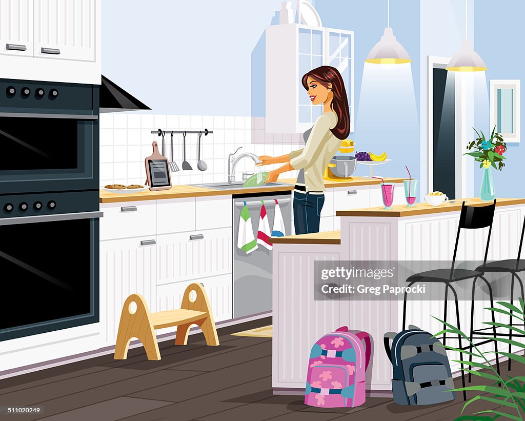 Woman washing dishes