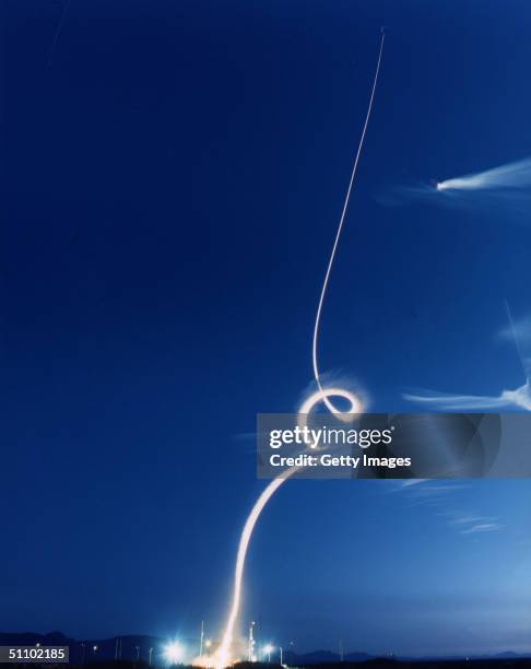 The Theater High Altitude Area Defense Weapon System Launch Shown In A Time Exposure Successfully Intercepting A Target Missile Over White Sands...