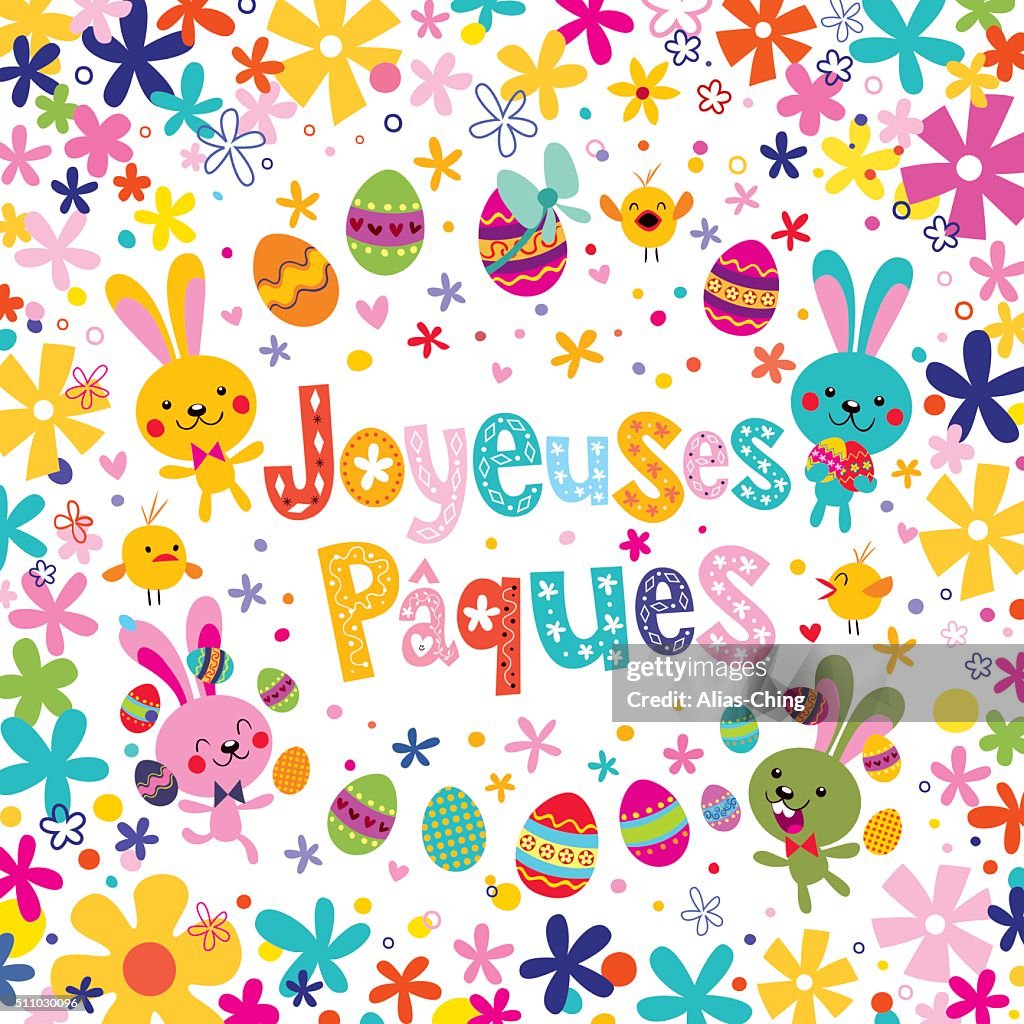 Joyeuses Paques Happy Easter In French Greeting Card High Res Vector Joyeuses paques happy easter in french greeting card high res vector