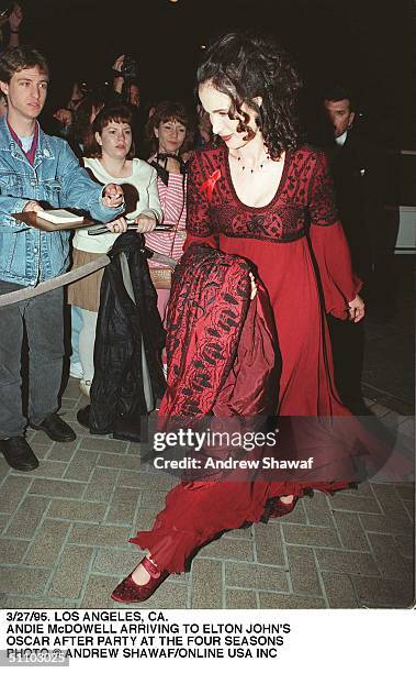 Andie MacDowell Arriving At Elton John's Oscar After Party At The Four Seasons