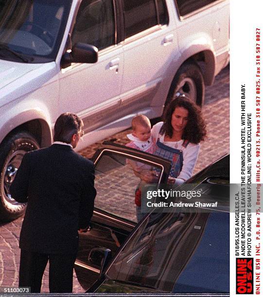 Beverly Hills. Andie Macdowell And Her New Baby Leaves The Pennisula Hotel In Beverly Hills