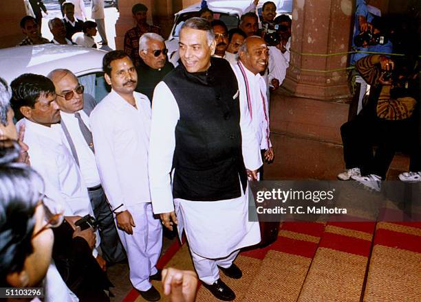 The Union Finance Minister, Yashwant Sinha On His Way To Present The Union Budget To The Indian Parliament In New Delhi On February 27,1999.