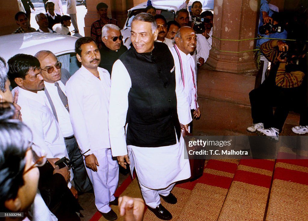 The Union Finance Minister Yashwant Sinha On His Way To Present The Union Budget To The Indian Parl