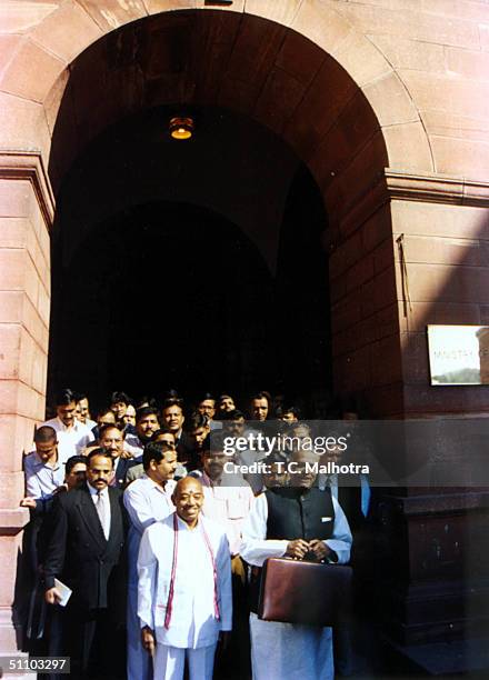 The Union Finance Minister Yashwant Sinha With Senior Government Officials His Budget Proposal To The Indian Parliament In New Delhi On February...