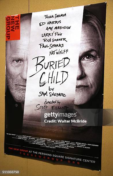 Theatre Marquee for The New Group's Official Opening Night of Sam ShepardÕs 'Buried Child' starring Ed Harris and Amy Madigan at The Pershing Square...