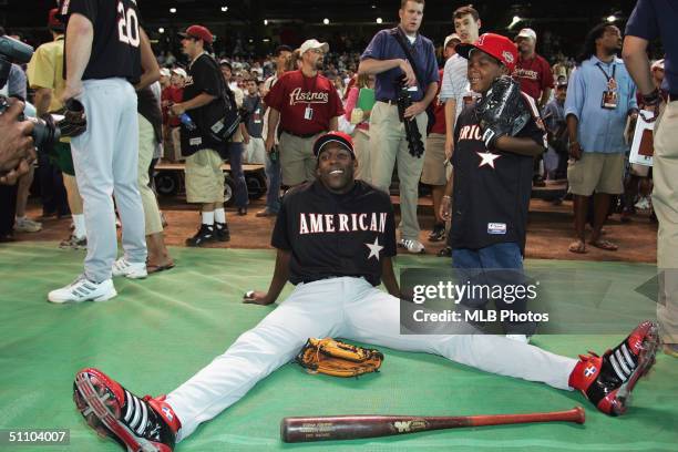 Vladimir Guerrero of the Anaheim Angels looks on during the CENTURY 21 Home Run Derby at Minute Maid Park on July 12, 2004 in Houston, Texas.