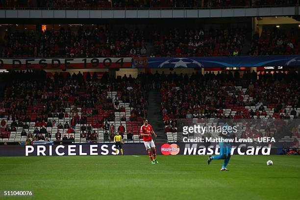 General view of the stadium during the first leg of the UEFA Champions League Round of 16 match between SL Benfica and FC Zenit at Estadio da Luz on...