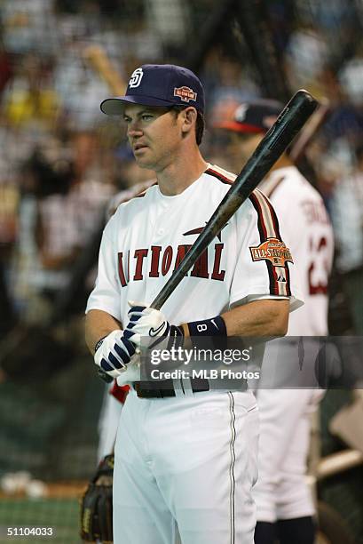 Mark Loretta of the San Diego Padres looks on during batting practice at Minute Maid Park on July 12, 2004 in Houston, Texas.