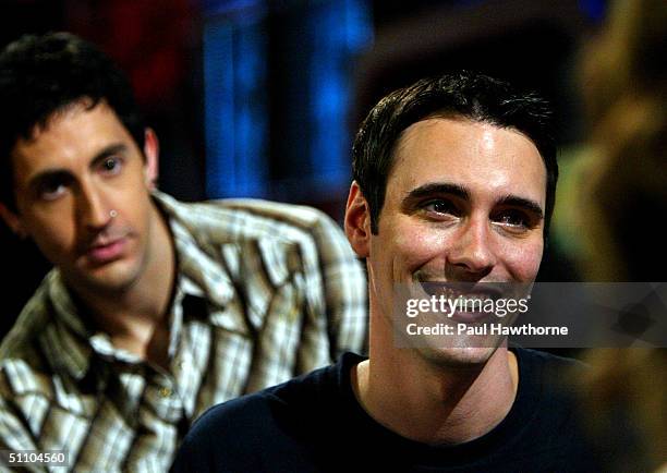 Ben Burnley and Aaron Fink of Breaking Benjamin during FUSE TV's Daily Download show July 21, 2004 in New York City.