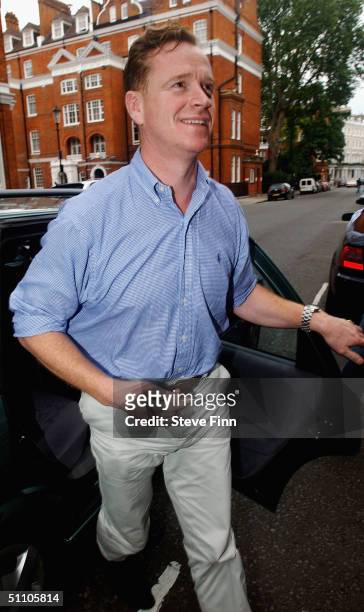 Major James Hewitt returns home, following his arrest on drugs charges last night, to his South Kensington residence on July 22, 2004 in London. The...