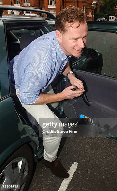 Major James Hewitt returns home, following his arrest on drugs charges last night, to his South Kensington residence on July 22, 2004 in London. The...