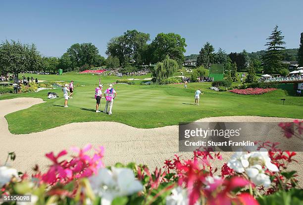 General view of the scenic 18th green during the second round at The Evian Masters at Evian Golf Club on July 22, 2004 in Evian, France.