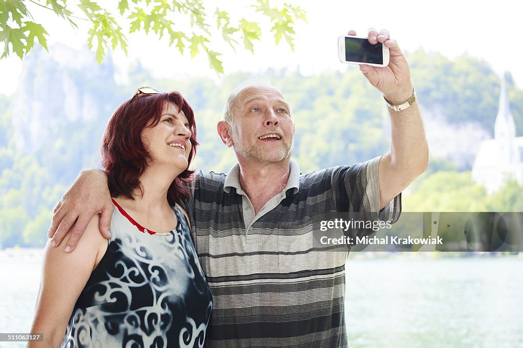 Seniors taking selfie on vacations