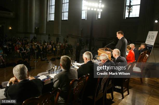 Chairman Thomas Kean speaks during a news conference to release the 911 Commission's report, July 22, 2004 in Washington, DC. The commission...