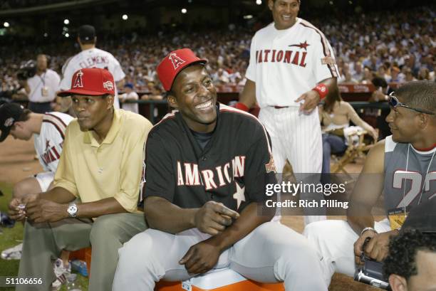 Vladimir Guerrero chats during the 2004 All-Star Game Home Run Derby at Minute Maid Field on July 12, 2004 in Houston TX. .