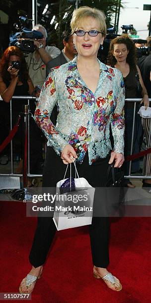 Actress Meryl Streep attends the premiere of "The Manchurian Candidate" on July 22, 2004 at the Samuel Goldwyn Theatre, in Los Angeles, California.