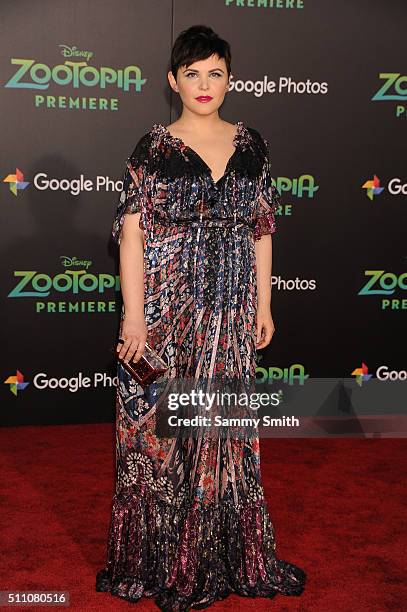 Ginnifer Goodwin attends the premiere of Walt Disney Animation Studios' 'Zootopia' at the El Capitan Theatre on February 17, 2016 in Hollywood,...