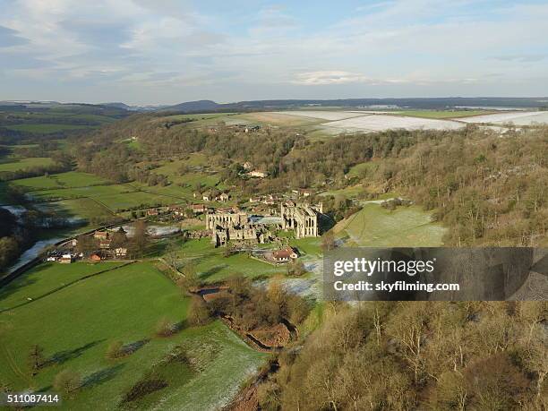 rievaulx abbey in winter aerial photograph 3 - rievaulx abbey stock pictures, royalty-free photos & images