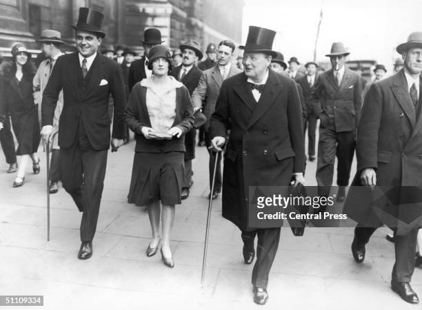 Chancellor of the Exchequer Winston Churchill with his daughter Diana on budget day, 1928.