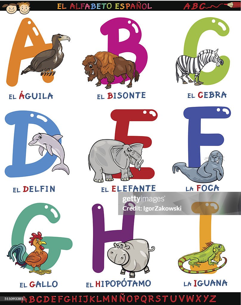 Cartoon Spanish Alphabet With Animals High-Res Vector Graphic - Getty Images