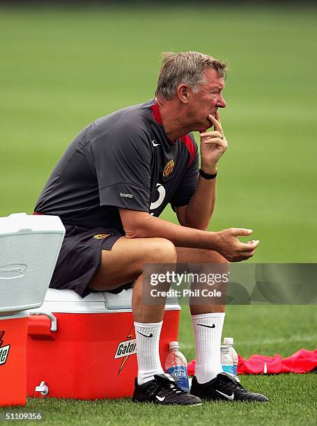 Manchester United's Sir Alex Fergerson looks on during training at the NovaCare Complex on July 23, 2004 in Philadelphia, United States.