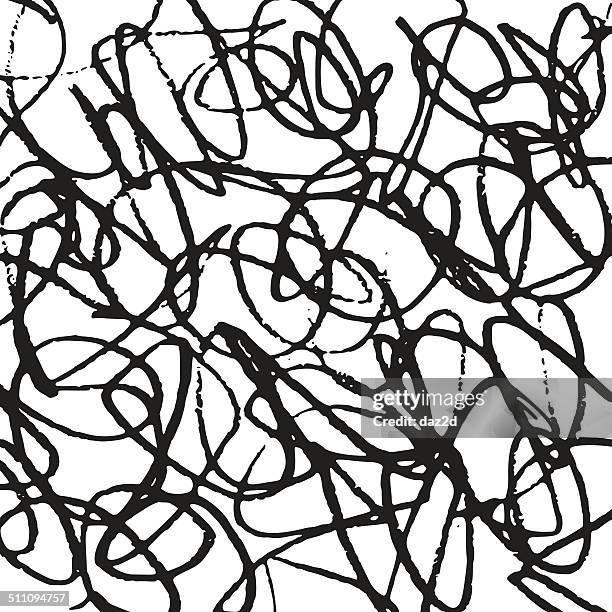 schwarze und weiße abstrakt gekritzel hintergrund - tangle muster stock-grafiken, -clipart, -cartoons und -symbole