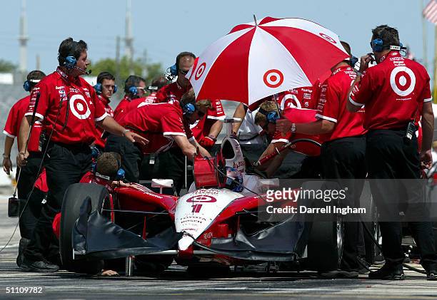 The crew for the Target Chip Ganassi Racing Toyota GForce of Scott Dixon during practice for the Indy Racing League IndyCar Series Menards A.J.Foyt...