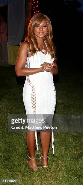 Singer Ashanti attends the VH1 Save The Music Foundation Benefit "Music And Mojitos" on July 23, 2004 at the home of Jaci Wilson and Morris L. Reid,...