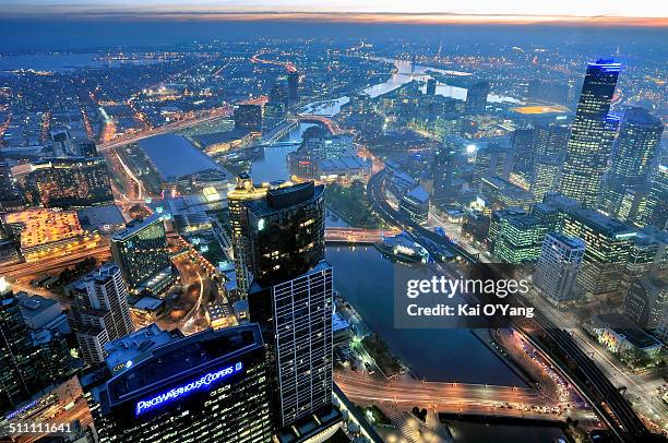 blue hours cbd melbourne - melbourne architecture stock-fotos und bilder