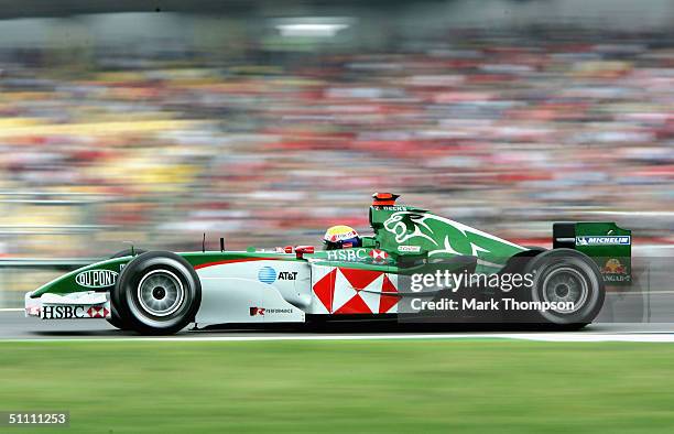 Mark Webber of Australia and Jaguar in action during the practice session prior to qualifying for the German F1 Grand Prix at the Hockenheim Circuit...